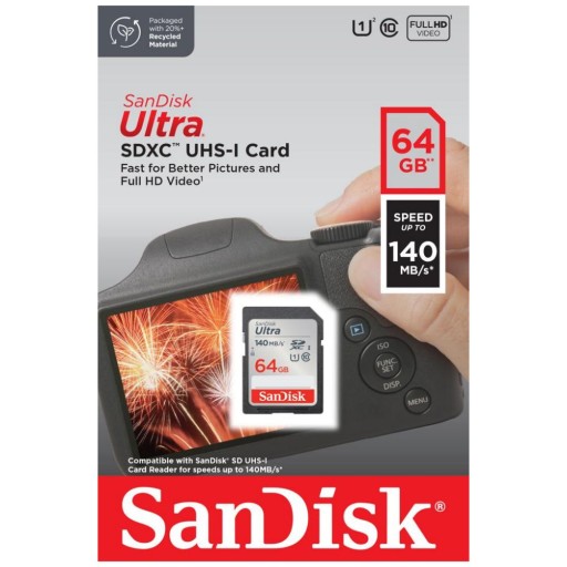 Карта памяти SanDisk 64 ГБ Ultra 140 МБ/с SD (SDXC)