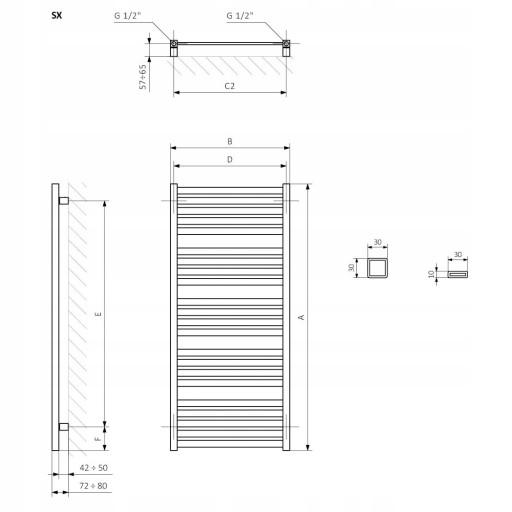 разноцветный радиатор для ванной комнаты MARLIN 168 x 53, 805 Вт