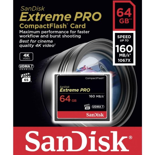 Карта памяти SanDisk CF 64 ГБ, 160 МБ/с / 150 МБ/с