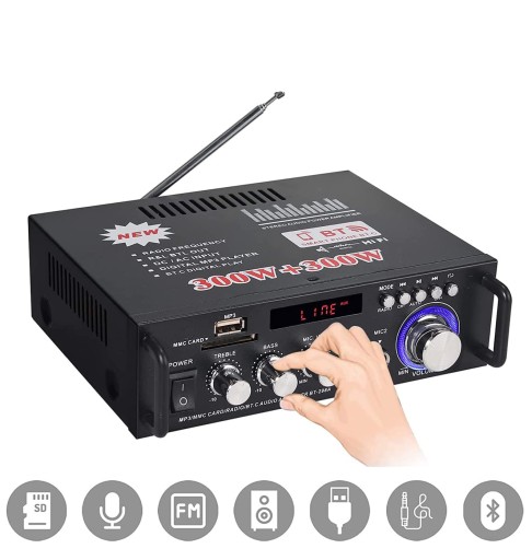 600W AMPLITUNER WZMACNIACZ STEREO BLUETOOTH RADIO BT-298A
