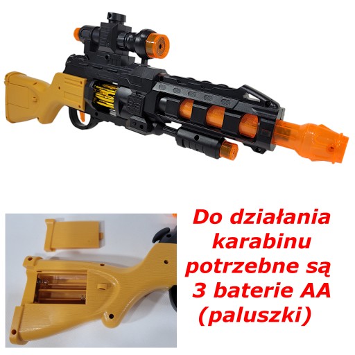 KARABIN NA BATERIE RUCHOMA LUFA czerwony LASER obrotowe KULE DZWIĘK LED
