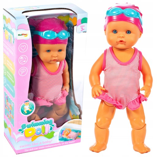 LALKA BOBAS DO WODY PŁYWAJĄCA STRÓJ CZEPEK 33 cm