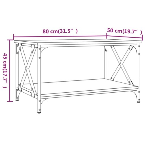 ЖУРНАЛЬНЫЙ СТОЛИК КОРИЧНЕВЫЙ ДУБ 80X50X45CM