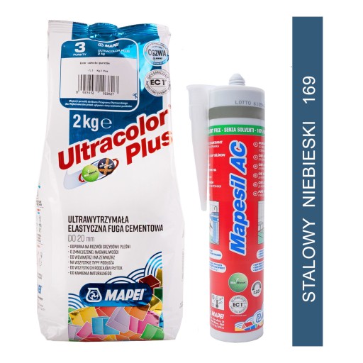MAPEI Ultracolor Plus набор затирок 2кг + силикон - 169 стальной синий