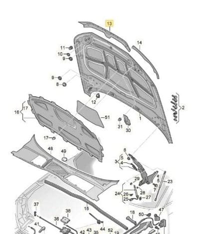 Audi A5 II 8W Ограничительная прокладка капота 8W6823124 OE