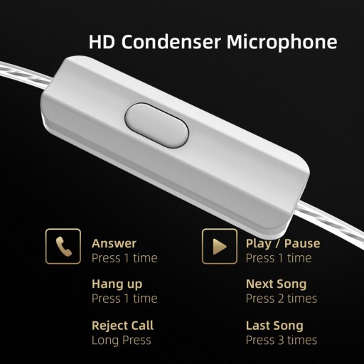 Podwójne hybrydowe słuchawki douszne 0,75 mm 2Pin HiFi Bass Wyjmowane czarne z mikrofonem