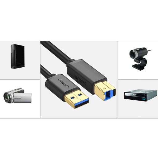 Кабель Ugreen для принтера USB-A - USB-B 5Гб/с 2м черный (US210)