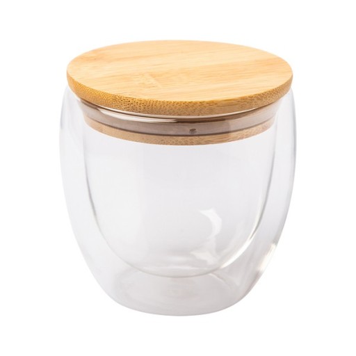СТЕКЛЯННАЯ КРУЖКА С ДВУМЯ СТЕНКАМИ И БАМБУКОВОЙ КРЫШКОЙ ARBELA GLASS 220 МЛ