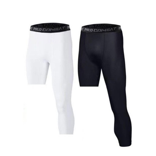 Męskie spodnie kompresyjne 3/4 Legginsy treningowe dla S, białe, długie