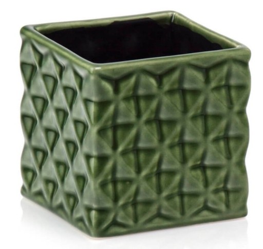 Osłonka Doniczka Ceramiczna Kwadrat 14x13 cm zielona