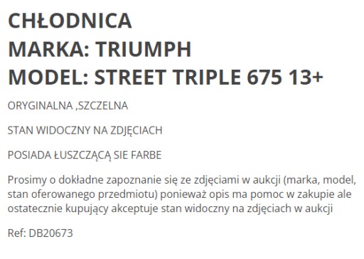 OSŁONA CHŁODNICA WENTYLATOR RADIATOR TRIUMPH STREET TRIPLE 675 R 13+