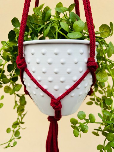 Kwietnik wiszący makrama ze sznurka boho BORDO