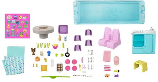 РОЗОВАЯ КАМЕРА BARBIE DREAM ДЛЯ КУКЛ БОЛЬШАЯ АВТОМОБИЛЬНАЯ ГОРКА 60+ ЭЛЕМЕНТОВ