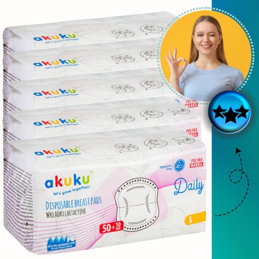 5x60 Wkładki laktacyjne Akuku Żelujące Dyskretne Chłonne Cienkie Komfortowe