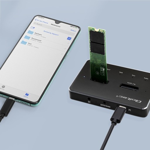 Док-станция для твердотельного накопителя Qoltec M.2 NVMe SATA USB-C DUAL 2x2 ТБ