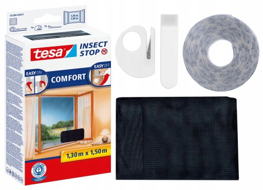 Москитная сетка на окно tesa Comfort 1,3 x 1,5 м, черная