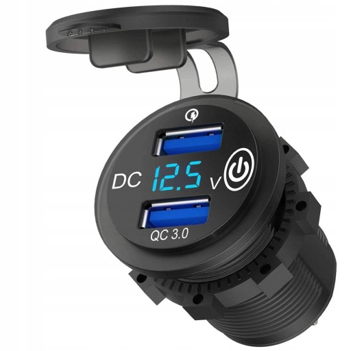 ŁADOWARKA MOTOCYKLOWA 2USB Quick Charge Woltomierz