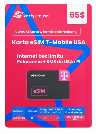 eSIM T-Mobile США SIM-карта $ 65 без ограничений + PL