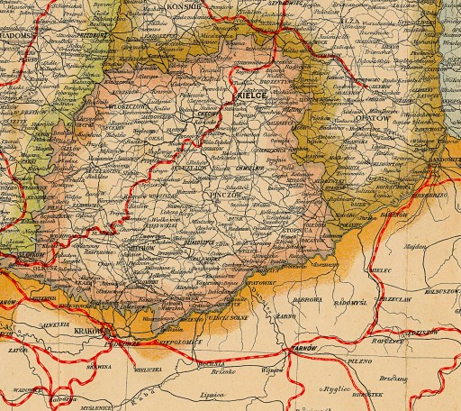 Старая карта королевства польских железных дорог, избитый, 1907 120x90 см.