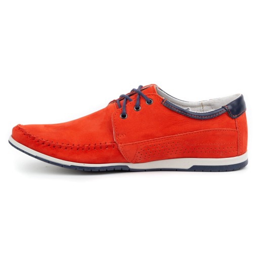 Buty męskie skórzane mokasyny sznurowane POLSKIE 875 czerwone 48