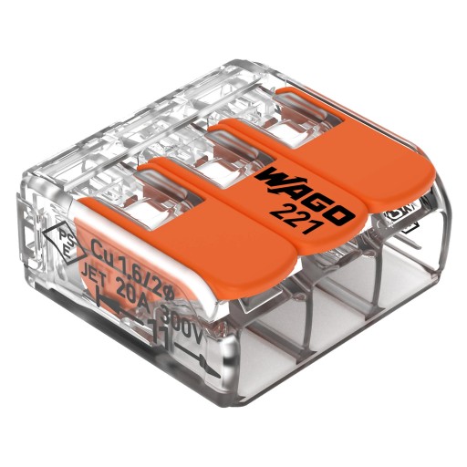 3-ПРОВОДНОЙ РАЗЪЕМ WAGO QICK CONNECTOR 3 x 0,14 — 4 мм² 5 ШТ. 221-413