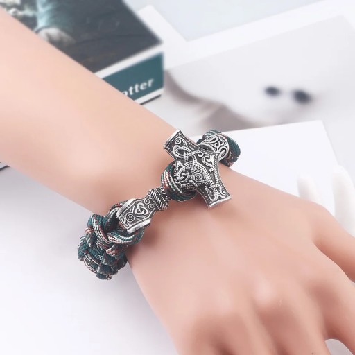 Браслет THOR'S Hammer, Nordic Viking, металлическая оплетка, якорь, Руны 24ч