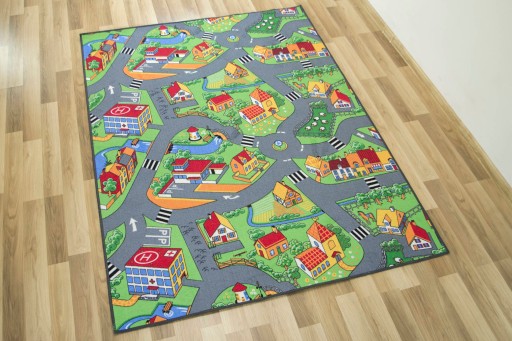 DYWAN LITTLE VILLAGE DLA DZIECKA CHŁOPCA MIASTO DROGA NA FILCU 200x200 cm