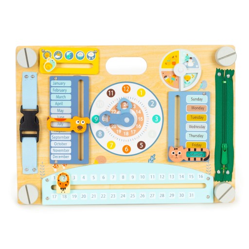 DWUSTRONNA DREWNIANA TABLICA SENSORYCZNA MANIPULACYJNA DLA DZIECI ECOTOYS