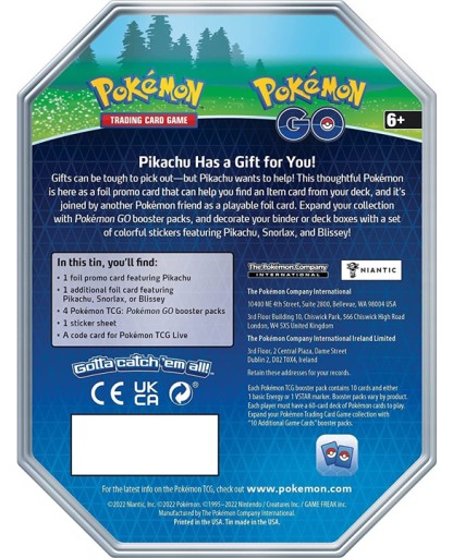 Жестяные ИГРОВЫЕ карты POKEMON GO Банка с Пикачу, 4x БУСТЕРА