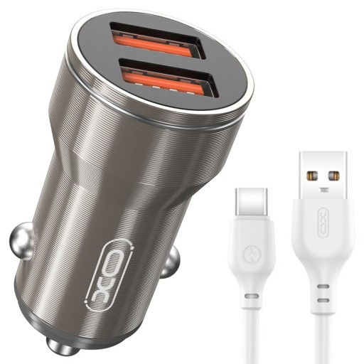 Ładowarka samochodowa szybka 2xUSB 2,4A 12/24V XO + kabel typ C
