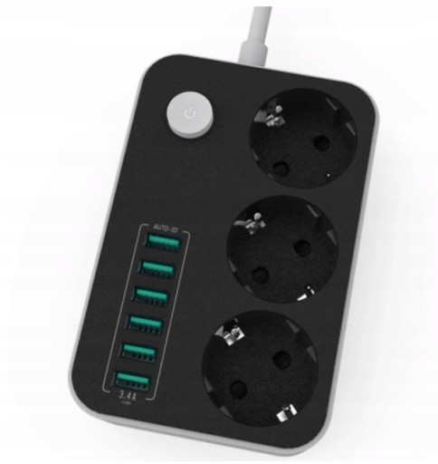 УДЛИНИТЕЛЬ ПИТАНИЯ 3 РОЗЕТКИ + 6 USB