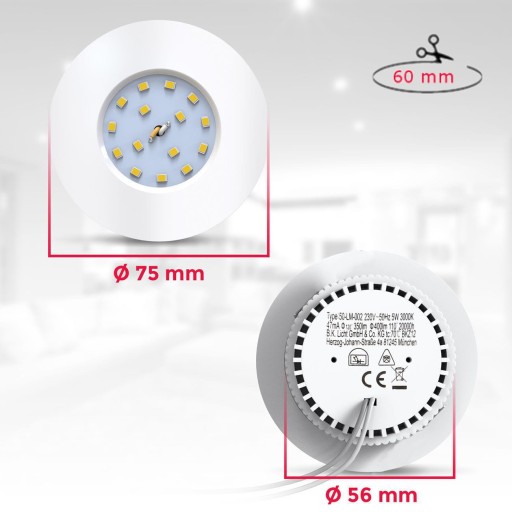 ПОТОЛОЧНЫЙ СВЕТИЛЬНИК - ВАННАЯ КОМНАТА LED 5W - IP44 - ВАННАЯ КОМНАТА - КУХНЯ - ГОСТИНАЯ