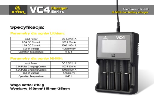 Ładowarka XTAR VC4 do ogniw Li-ION, Ni-MH, Ni-CD