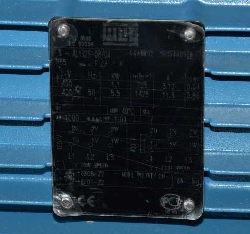 AL132S-08/04 Двухскоростной двигатель WEG 5,5 кВт 1425 725