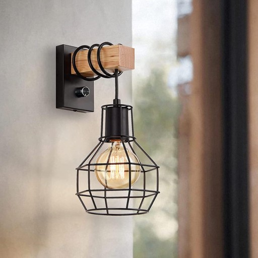 LAMPA KINKIET ŚCIENNY DREWNO LOFT VINTAGE SALON SYPIALNIA SCHODY HOL