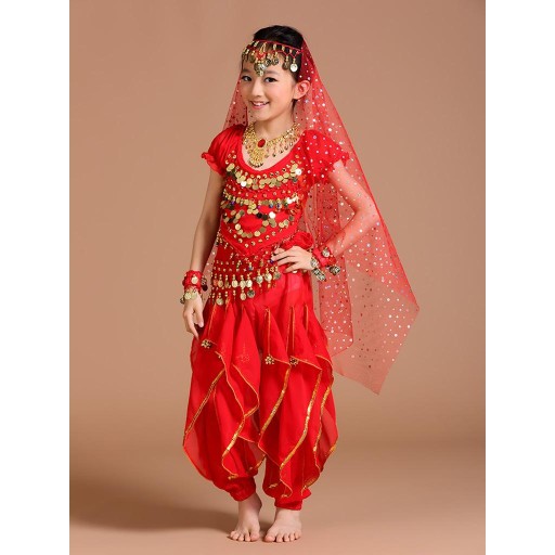 Детский костюм для танца живота Coin Tassel Top S красный