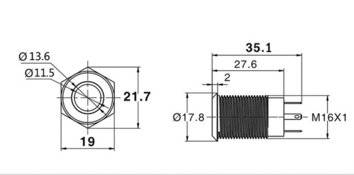 Кнопочный переключатель черный SPDT On-On металл 16мм LED 12V bi