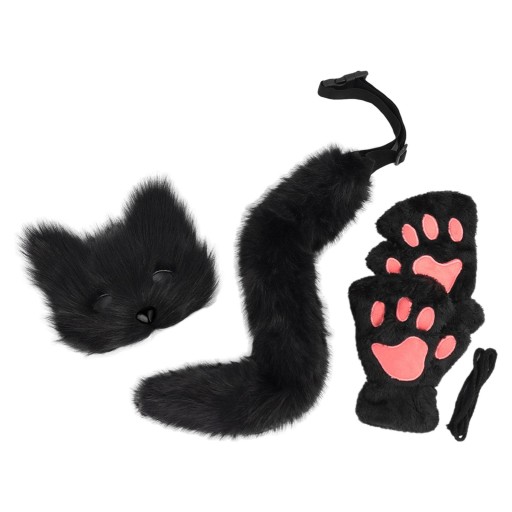 Набор из маски и хвоста Therian для девочки. Маска Therian Cat, черная.