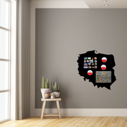 Tablica Metalowa Mapa Polski na MAGNESY TURYSTYCZNE z Podróży Czarna 55cm