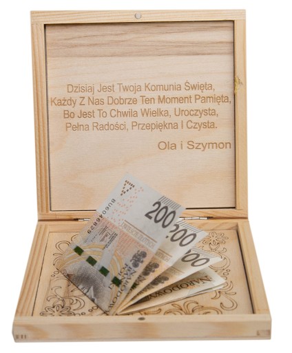 DREWNIANE PUDEŁKO na pieniądze NA KOMUNIE ŚWIĘTĄ
