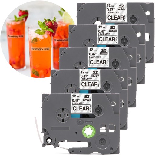 5x Taśma do Brother TZe-131 12mm przeźroczysta zestaw samoprzylepna P-touch