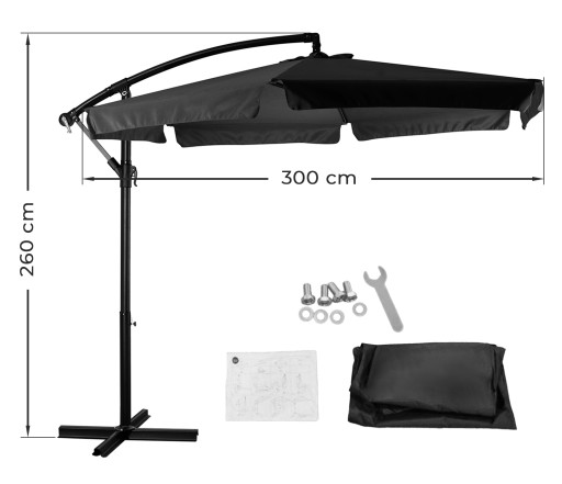 PARASOL OGRODOWY Z WYSIĘGNIKIEM DUŻY SKŁADANY Z FALBANKĄ 300 CM GRATIS