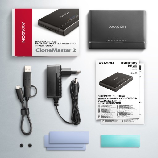 Адаптер ADSA-CC USB-C 10 Гбит/с NVMe M.2 2,5/3,5 SSD и HDD Clone Master 2