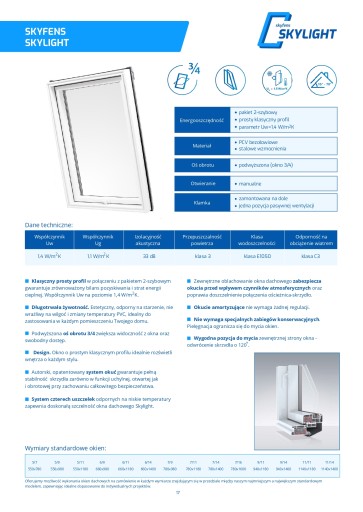 Okno dachowe PCV SKYLIGHT 78x118 + KOŁNIERZ RAL7043
