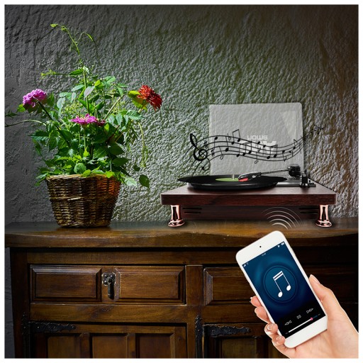 GRAMOFON RETRO Z GŁOŚNIKAMI ODTWARZACZ PŁYT WINYLOWYCH BLUETOOTH AUX RCA
