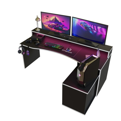Черно-белый игровой стол, большая полка, 200 см, 2 м, полка SUPERNOVA214 LED