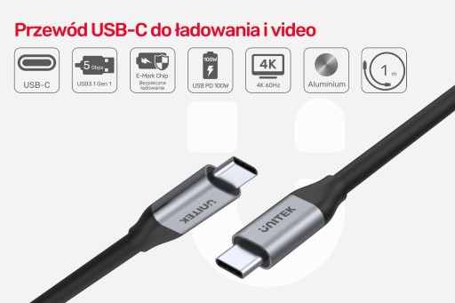 КАБЕЛЬ UNITEK USB-C 3.1 1-го поколения 4K 60 Гц QC PD 100 Вт 2 м