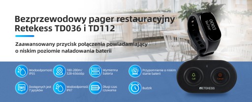 Retekess TD112-TD036 Пейджер для ресторана, пейджинговая система, 180 мАч, 100 Мб