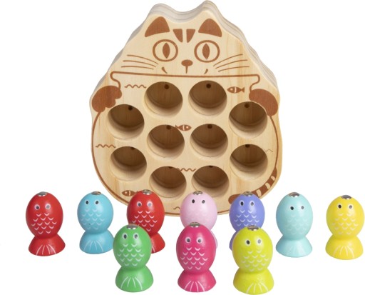Деревянная игра: рыбалка, удочка, магнит, котенок.