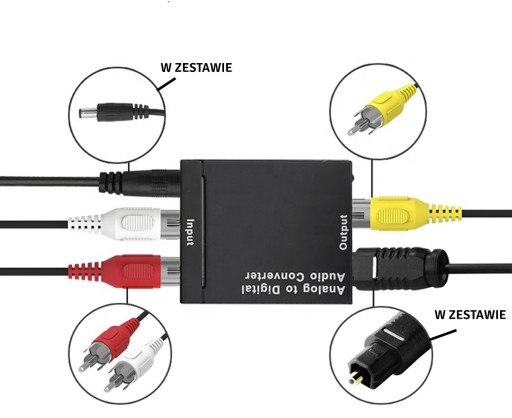 КОНВЕРТЕР АУДИОСИГНАЛА SPDIF TOSLINK КОАКСИАЛЬНЫЙ 2x RCA РАЗЪЕМ ЦАП С БЛОКОМ ПИТАНИЯ